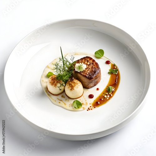 minimal white ceramic plate with luxury fine dinin