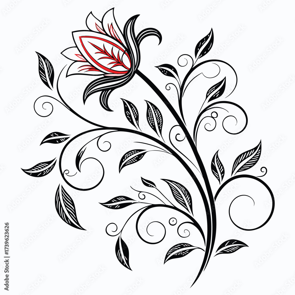 Obraz premium Elegant floral swirls with a single pink and red flower