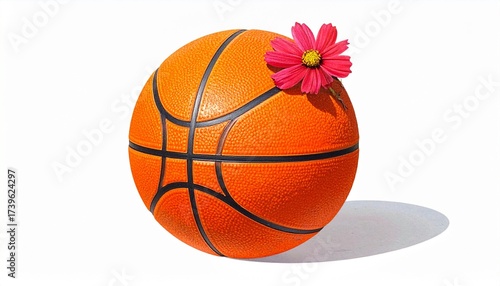 Describe an orange basketball with black lines and textured surface on a white background. Highlight its grip, classic design, and relevance to sports, fitness, and athletic branding.