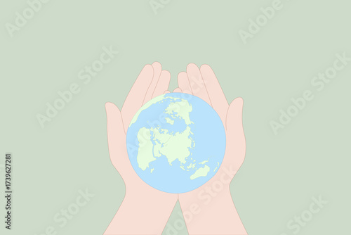 Hands cradling Earth globe, representing environmental protection and global care.