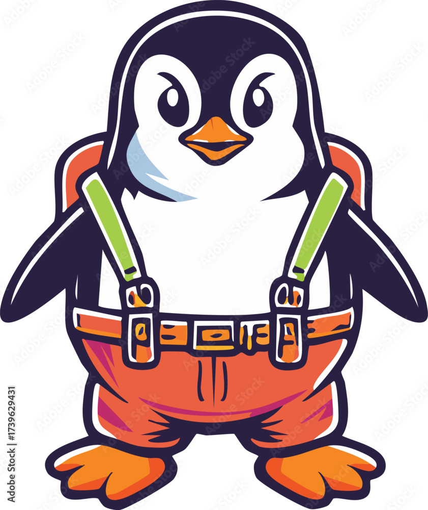 Obraz premium Charming Penguin Character in Overalls Mascot Illustration