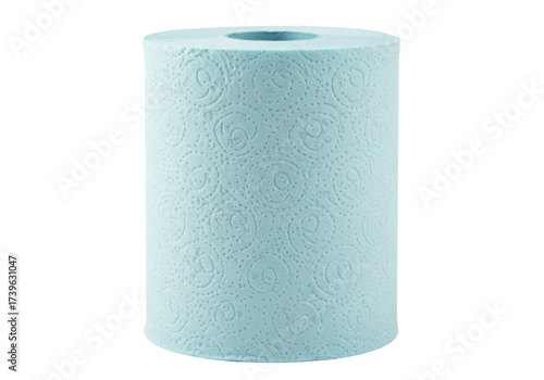 Photos Light blue paper towel roll isolated, absorbent cleaning supply for kitchen and