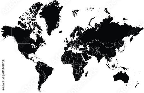 High resolution  map of the world split into individual countries. High detail world map