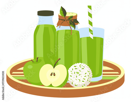 Green Apple Smoothie Still Life with Fruit and Drink.