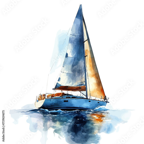 watercolor of Sailboat, vector, isolated on a white background.