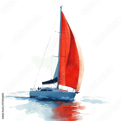 Sailboat, watercolor painting vector, isolated on a white background.