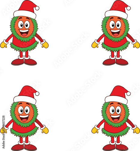 Premium vector cheerful cartoon Christmas tinsel wearing Santa hats illustration. 