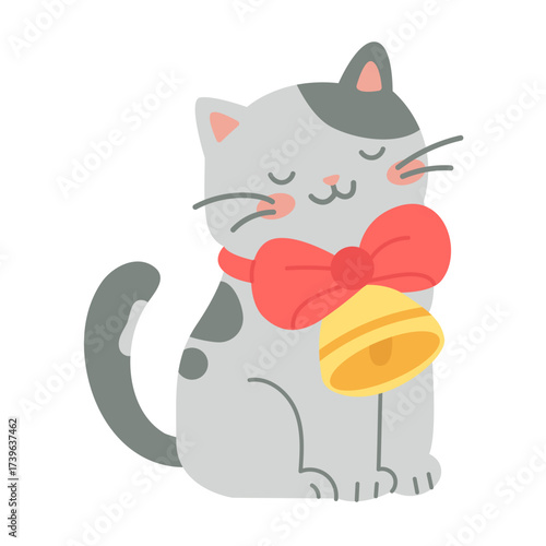 Christmas cat with bell and festive holiday decoration