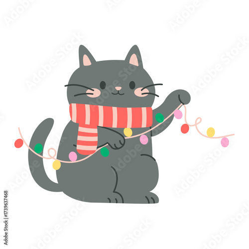 Christmas cats playing with festive holiday garland decoration