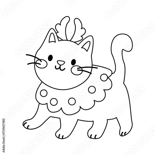 Outline christmas cat wearing festive holiday collar decoration