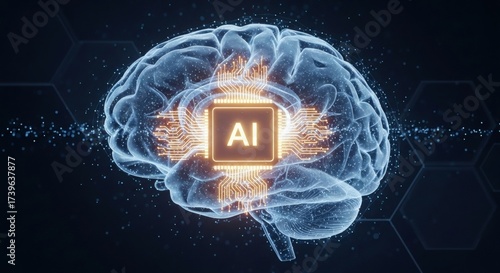 Artificial Intelligence Processing Unit Illuminating a Digital Brain, Symbolizing Advanced Computing, Neural Networks, and Future Innovation in Machine Learning Technology