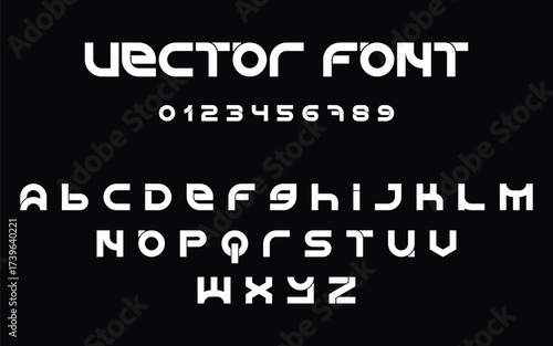 Techno Digital Vector Alphabet and Numerals Set