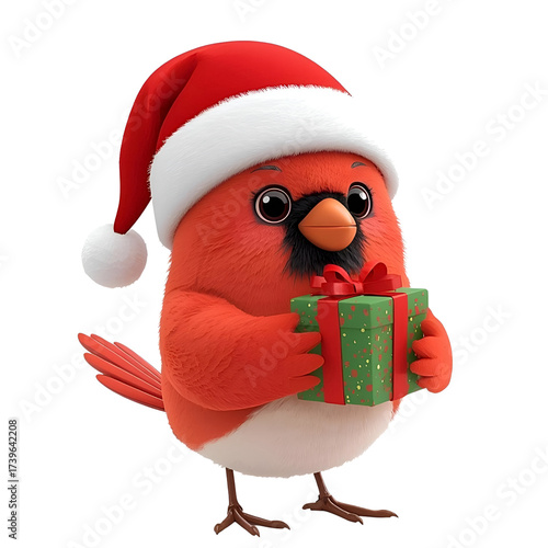 3D Christmas Cardinal Bird holding a gift