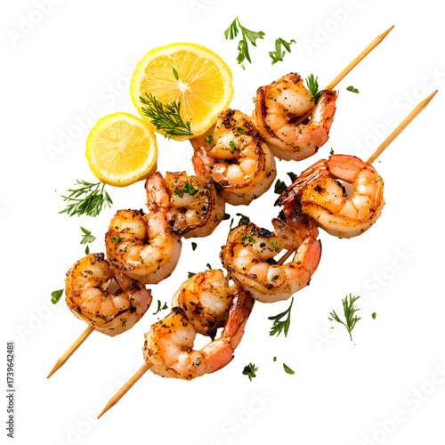 Delicious Grilled Shrimp Skewers With Fresh Lemon Wedges - Seafood Cuisine