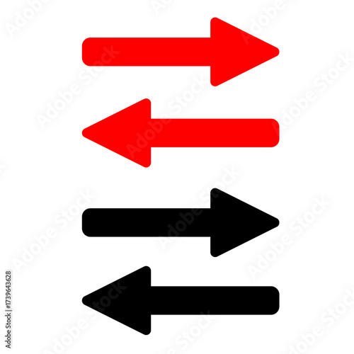 Red and black  arrow icon isolated on white background.  arrow png icon. Red and black horizontal arrow. Straight  arrow png icon.