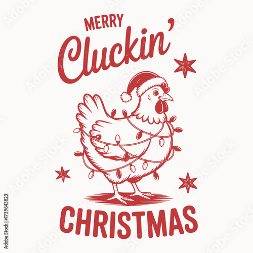 merry cluckin christmas chicken tshirt design funny holiday farm animal artwork festive santa hat retro winter style