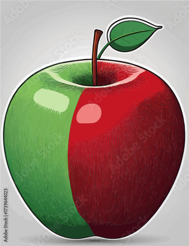 Artistic half green half red apple image with detailed texture, a symbol of balance and natural beauty. 
