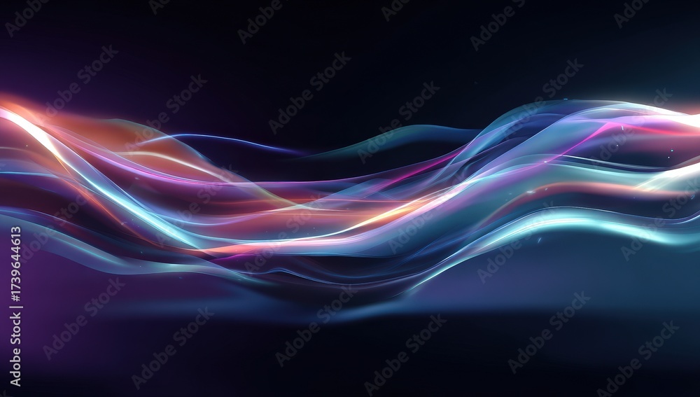 Naklejka premium Abstract Wavy Lines in Blue Purple and Orange Colors on Black Background