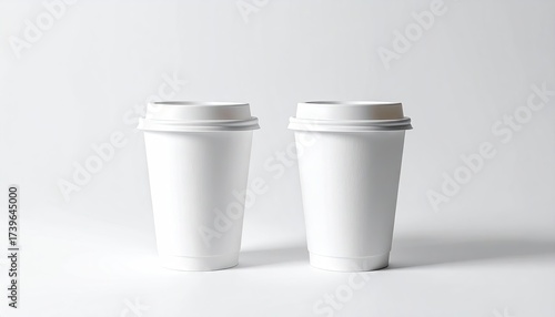Wallpaper Mural Studio Shot of Two White Disposable Coffee Cups with Lids on White Background under Bright Lighting Torontodigital.ca