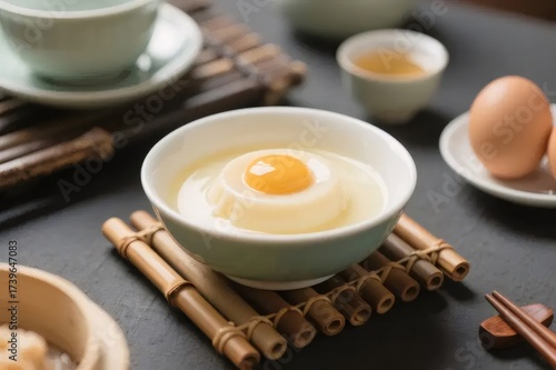 Egg Yolk with Tofu in Light Green Bowl