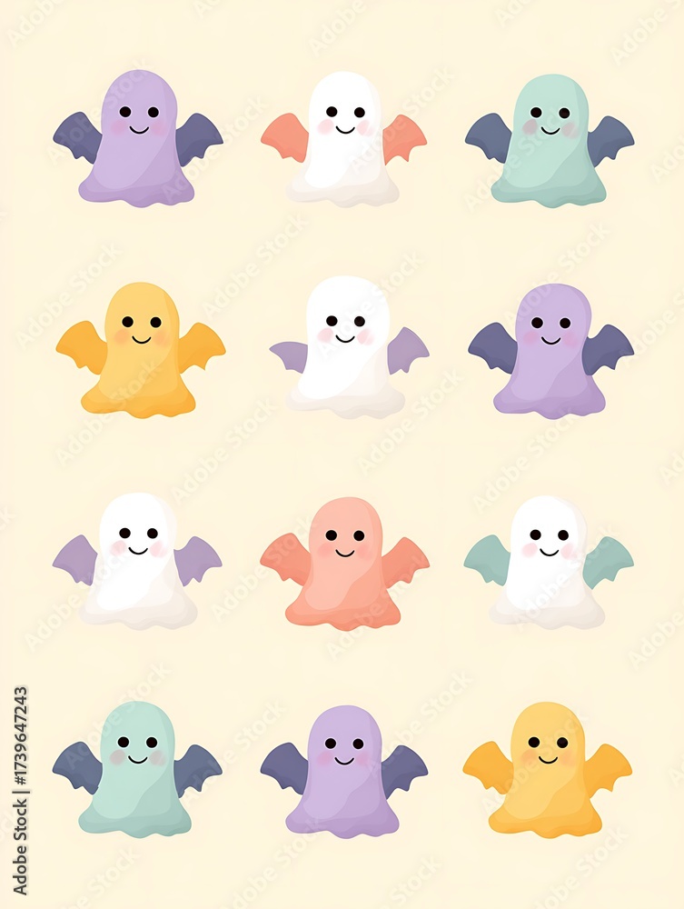 Fototapeta premium Cute Kawaii Seamless Pattern with Ghosts for Halloween