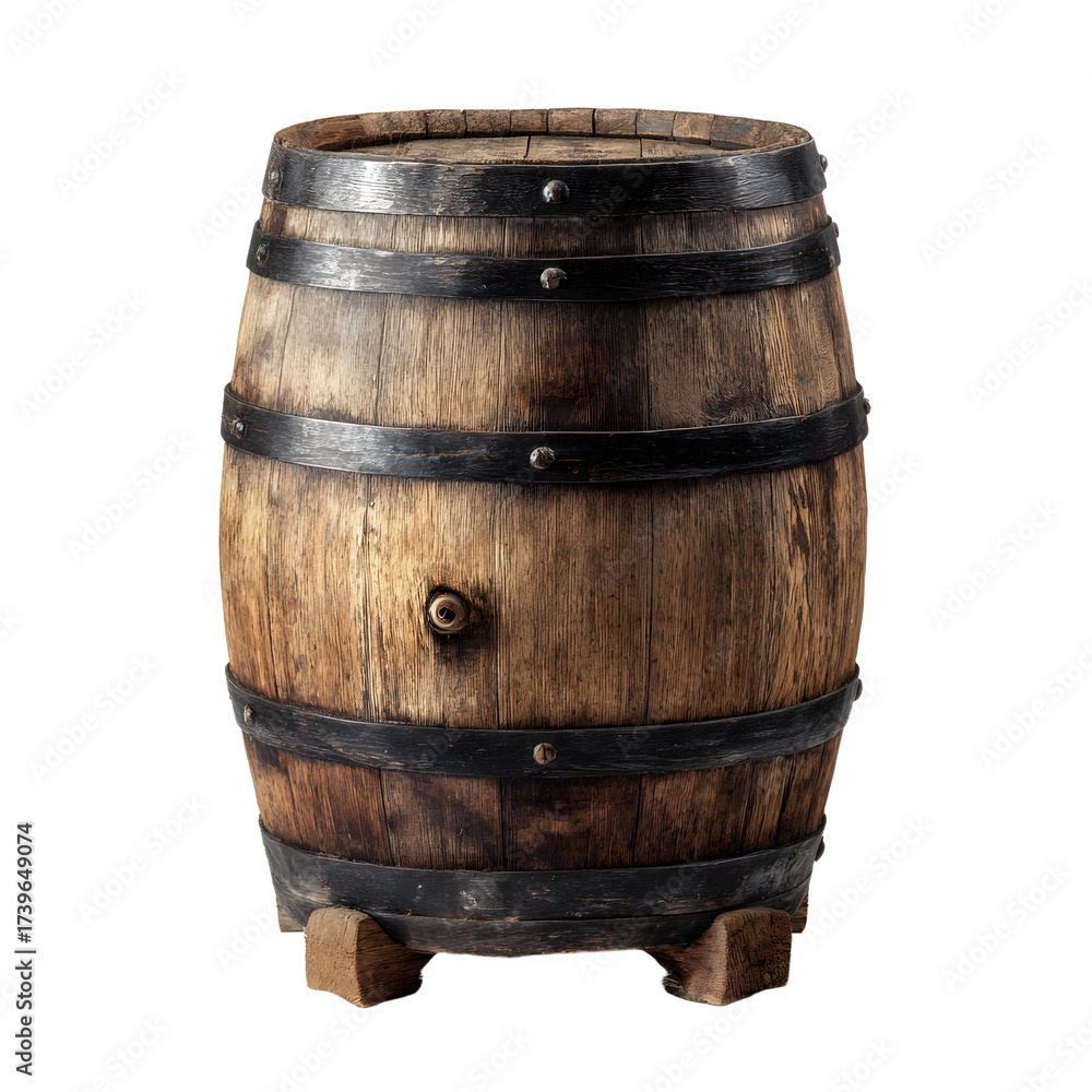 Fototapeta premium Rustic Wooden Barrel Black Hoops Isolated