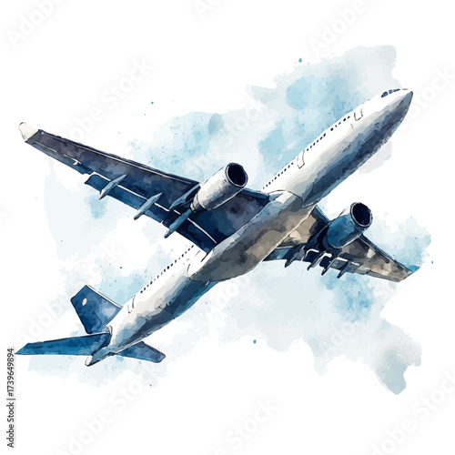 Plane, watercolor drawing vector, isolated on a white background.