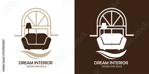 Modern Interior Logo Vector with Sofa and Lighting Element