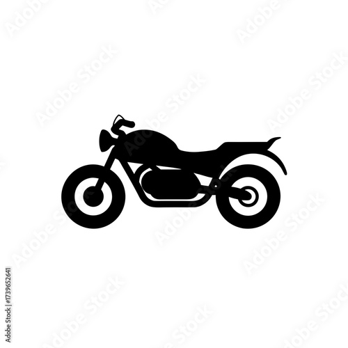 Silhouette of a classic motorcycle with round headlight and curved seat design in black and white style on transparent background