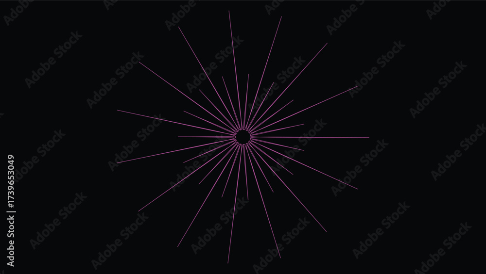 Fototapeta premium radial starburst pattern with glowing purple lines on black background – futuristic geometric digital art