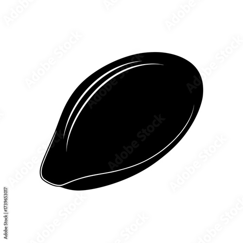 Illustration of a black mussel shell with white outlines on a plain white background in vector format on transparent background silhouette