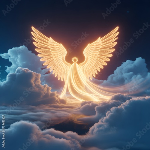 Heavenly Angel with Radiant Wings in Sky