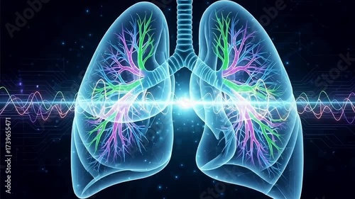 Watch as vibrant lungs pulsate with life, showcasing respiratory health and vitality in a modern, technologically advanced medical setting
