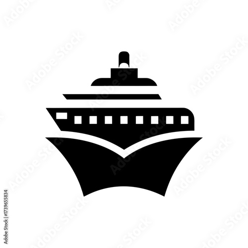 Illustration of a cruise ship front view on transparent background silhouette
