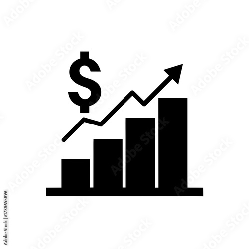 Dollar sign with upward trending bar graph on transparent background silhouette