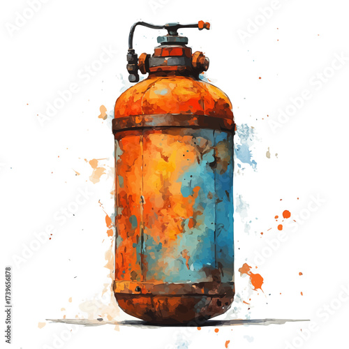 Oxygen Tank, watercolor clipart vector, isolated on a white background.
