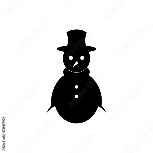Silhouette of a snowman with top hat and scarf on transparent background