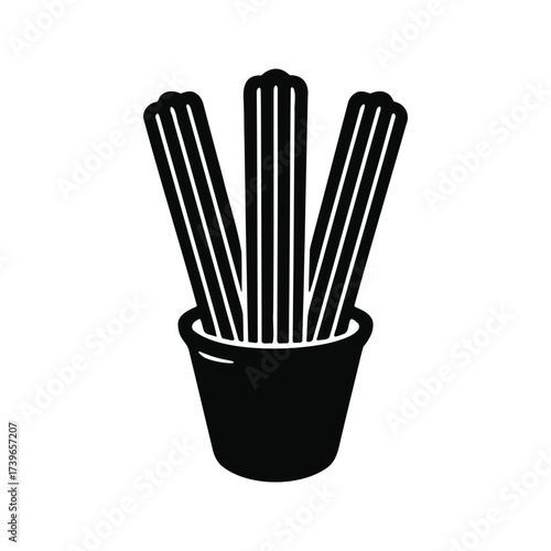 Silhouette of churros in a cup.