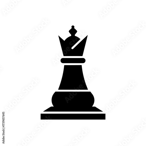 Isolated black silhouette of a chess queen on transparent background