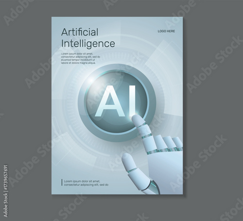 AI Digital technology business light poster template vector. Business light gradient poster design set. AI technology business poster in grey. Clean design poster template.