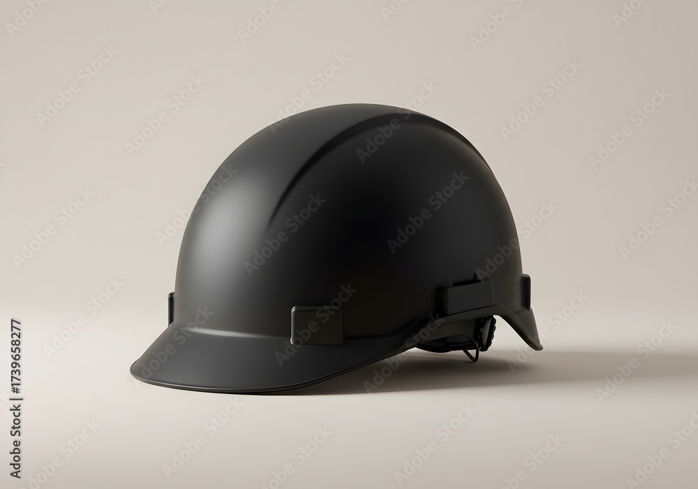 Fototapeta premium Black Hard Hat Safety Helmet, Industrial Head Protection