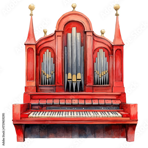 Organ, watercolor drawing vector, isolated on a white background.