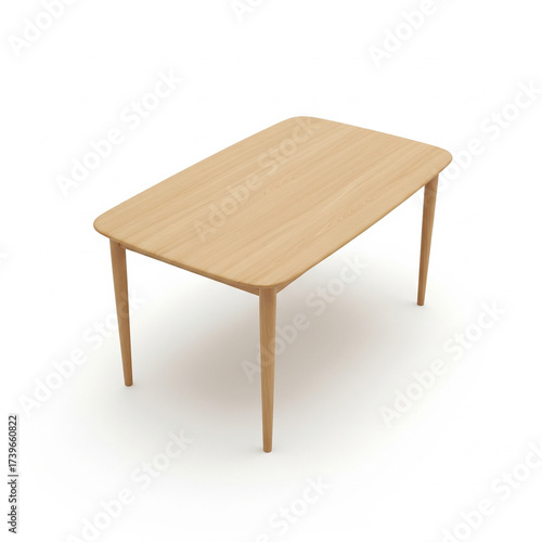 Wooden dining table with rounded corners and tapered legs