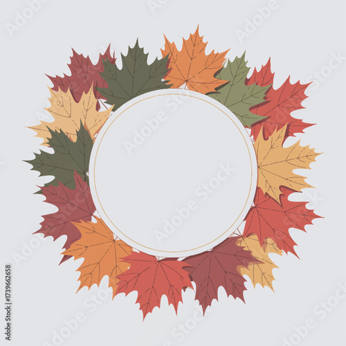 Autumn Leaves Wreath with Circular Frame Keywords: autumn, fall, leaves, wreath, circle, frame