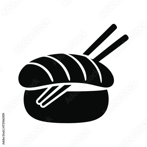 Sushi roll with chopsticks, vector silhouette.