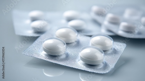 Close up of blister pack with white pills for medical treatment