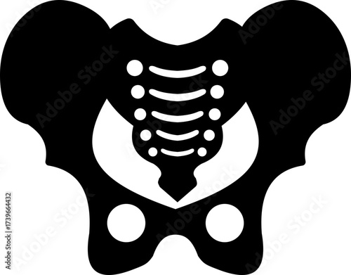 Human pelvis bone skeleton icon isolated on transparent background in black style, anatomy hip bone illustration, medical vector design healthcare element