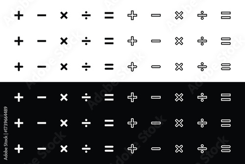 Math Symbols: + − × ÷ = Icon Set .High-Quality Vector clip art Design.