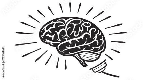 A stylized brain with radiating lines and a plug, representing intelligence and connectivity concept