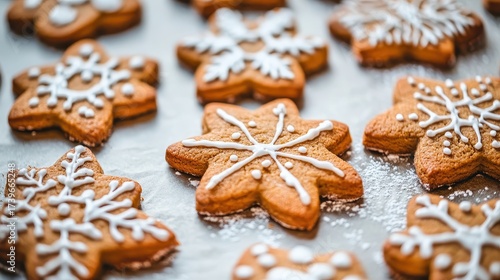 Close up of Christmas cookies with holiday decorations
